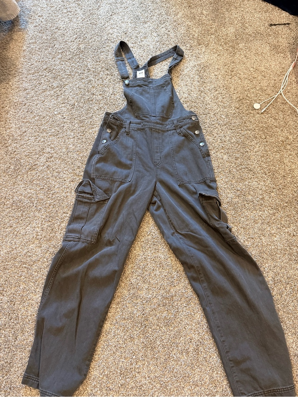 aerie Charcoal Gray Women's Cargo Denim Overalls